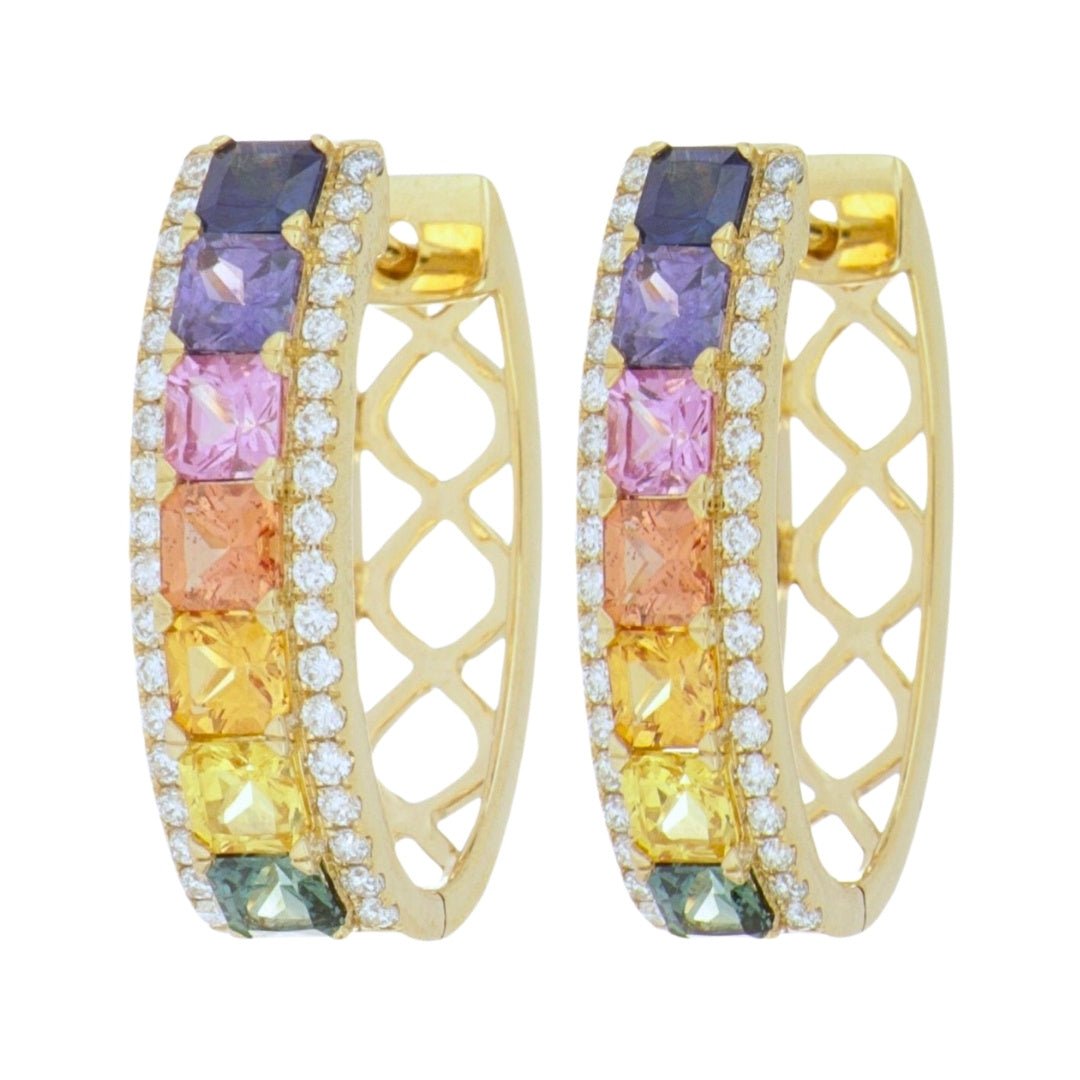 Multi - Color Sapphire Earrings (Multi - Color Sapphire 2.45 cts. White Diamond 0.41 cts.) Not Net