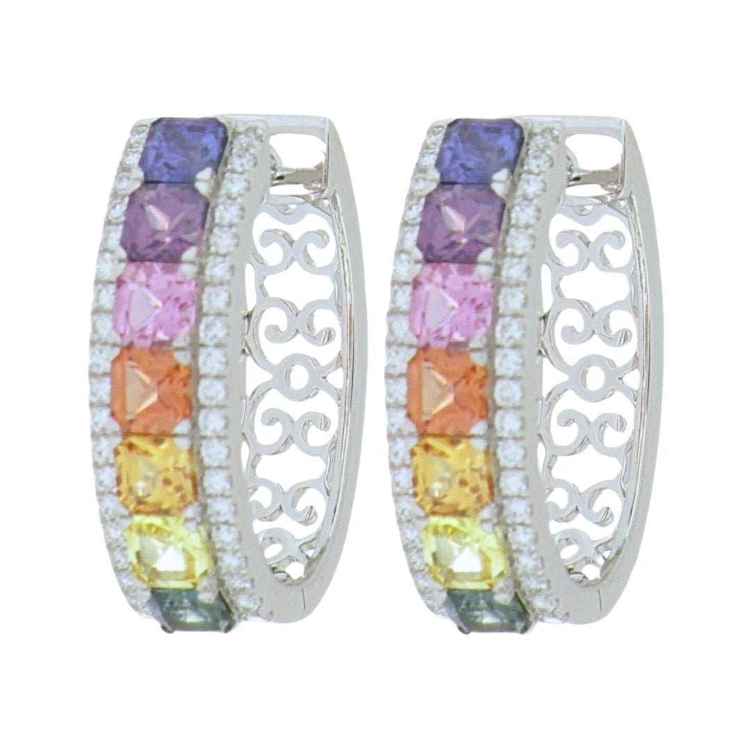 Multi - Color Sapphire Earrings (Multi - Color Sapphire 2.49 cts. White Diamond 0.36 cts.) Not Net