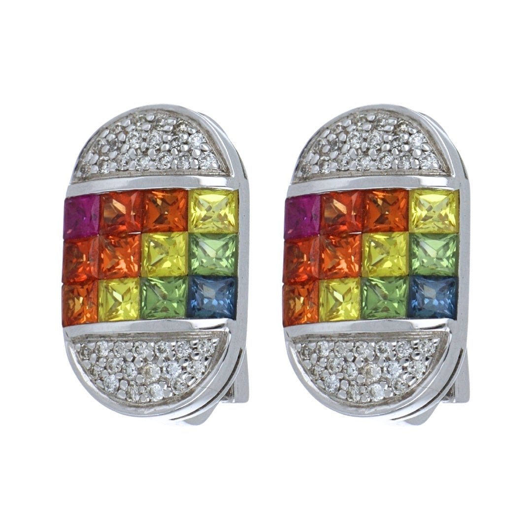 Multi - Color Sapphire Earrings (Multi - Color Sapphire 3.05 cts. White Diamond 0.29 cts.) Not Net