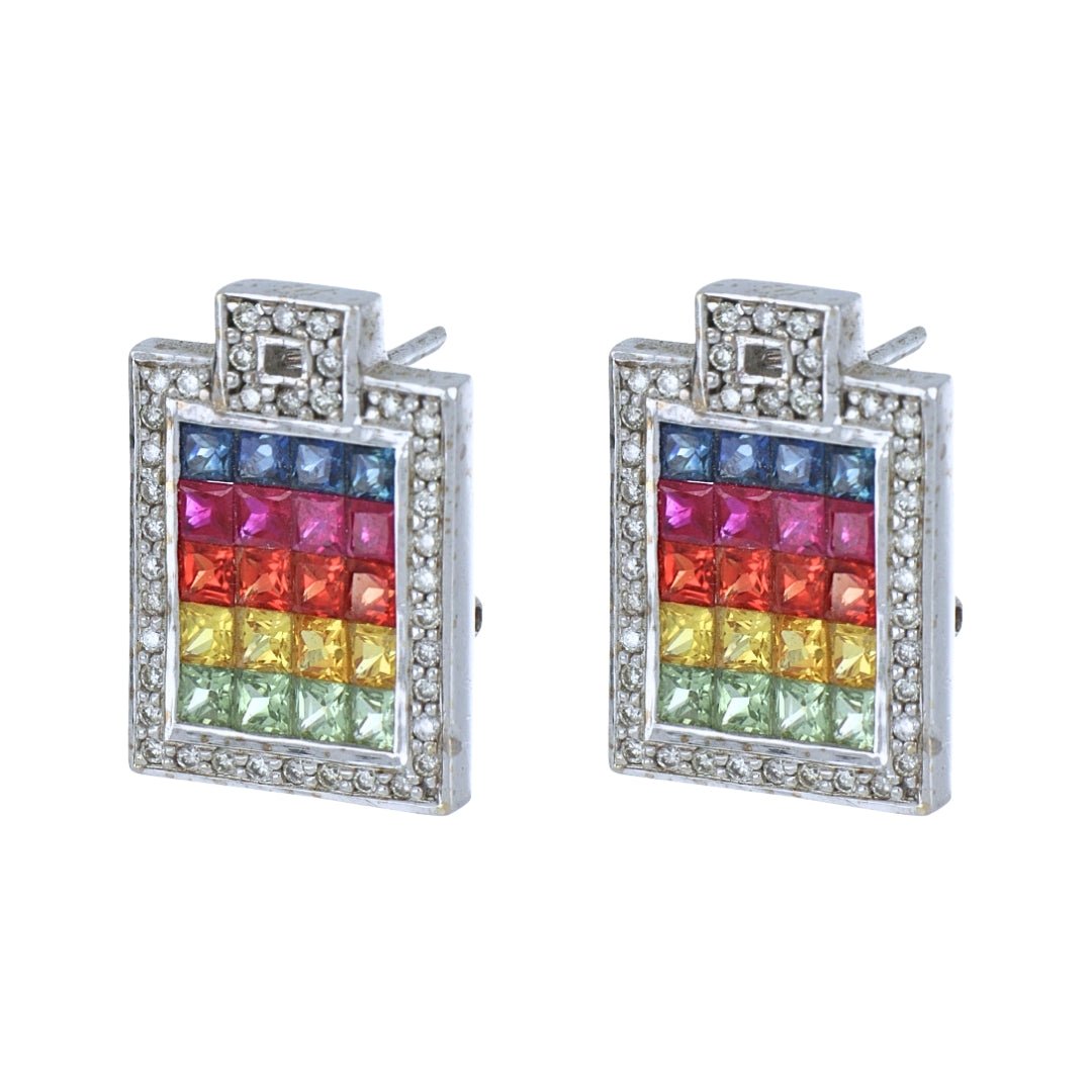 Multi - Color Sapphire Earrings (Multi - Color Sapphire 3.06 cts. Cut White Diamond 0.48 cts.) Not Net