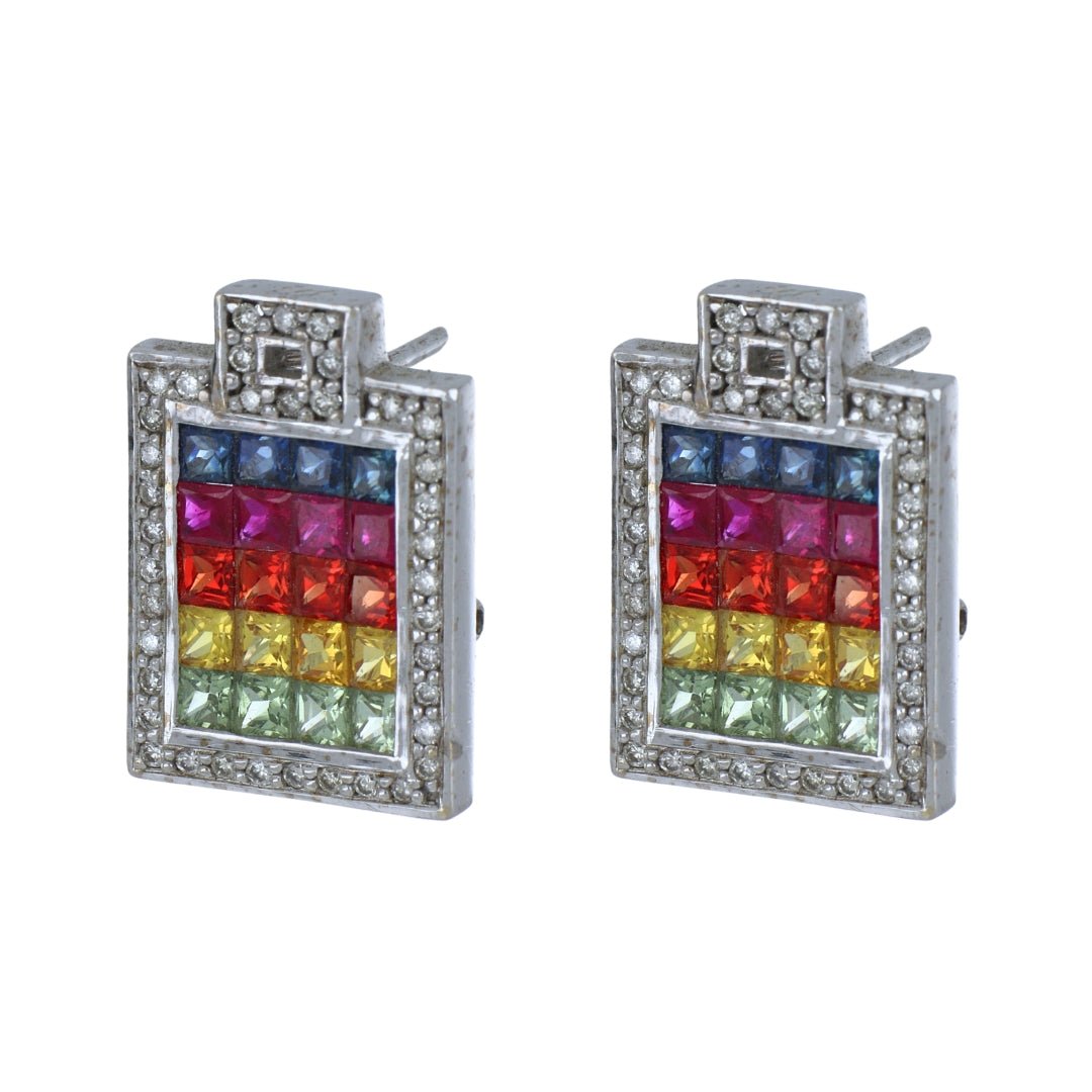 Multi - Color Sapphire Earrings (Multi - Color Sapphire 3.06 cts. White Diamond 0.48 cts.) Not Net