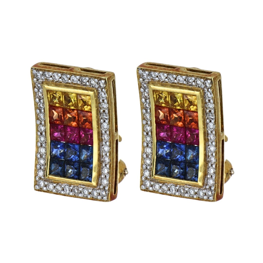 Multi - Color Sapphire Earrings (Multi - Color Sapphire 3.13 cts. White Diamond 0.53 cts.) Not Net