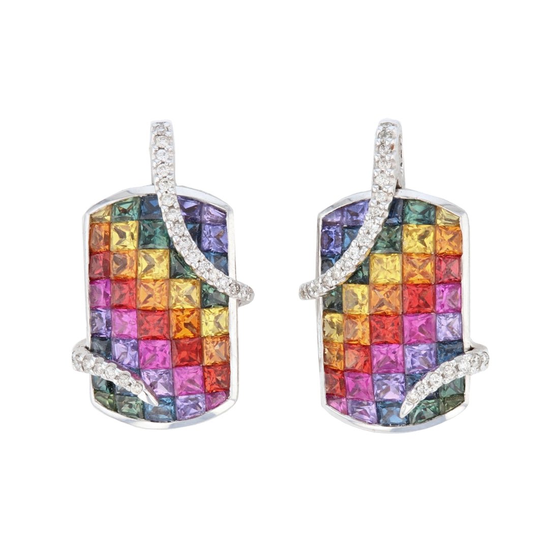Multi - Color Sapphire Earrings (Multi - Color Sapphire 6.8 cts. White Diamond 0.16 cts. ) Not Net