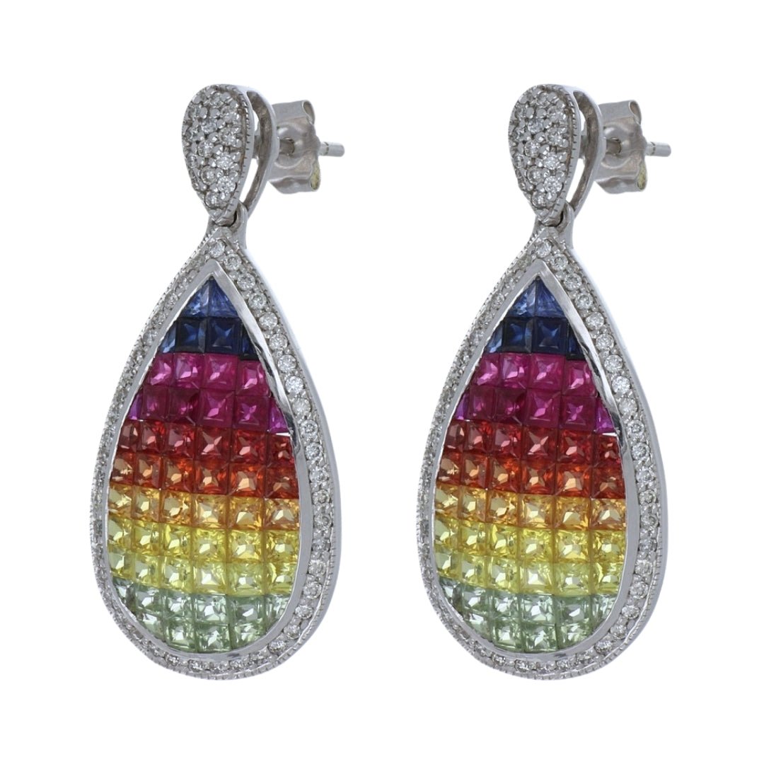 Multi - Color Sapphire Earrings (Multi - Color Sapphire 7.6 cts. White Diamond 0.75 cts.) Not Net