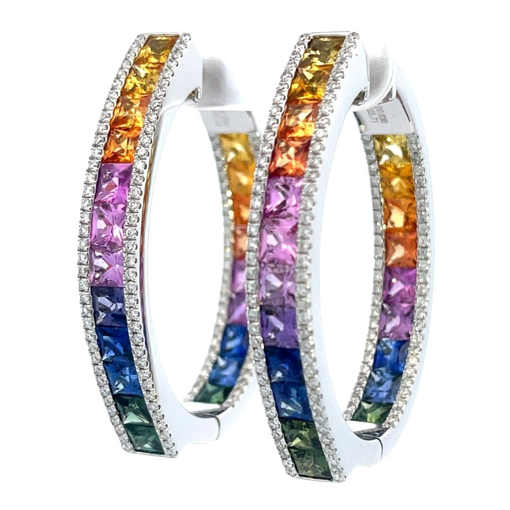 Multi - Color Sapphire Earrings (Multi - Color Sapphire 9.63 cts. White Diamond 1.16 cts.) Not Net