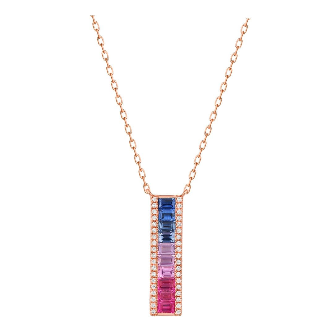 Multi - Color Sapphire Necklace (Multi - Color Sapphire 1.01 cts. White Diamond 0.13 cts.) Not Net