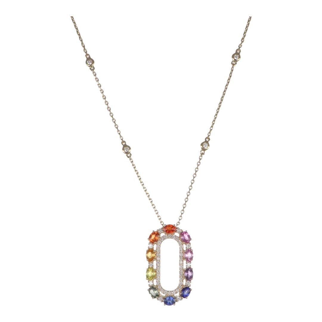 Multi - Color Sapphire Necklace (Multi - Color Sapphire 1.16 cts. White Diamond 0.54 cts.) Not Net
