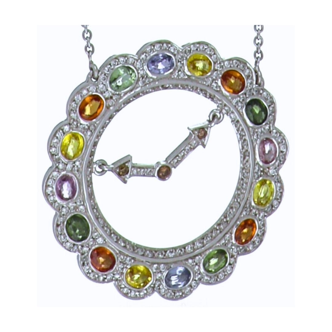 Multi - Color Sapphire Necklace (Multi - Color Sapphire 3.49 cts. Cut White Diamond 0.91 cts.) Not Net