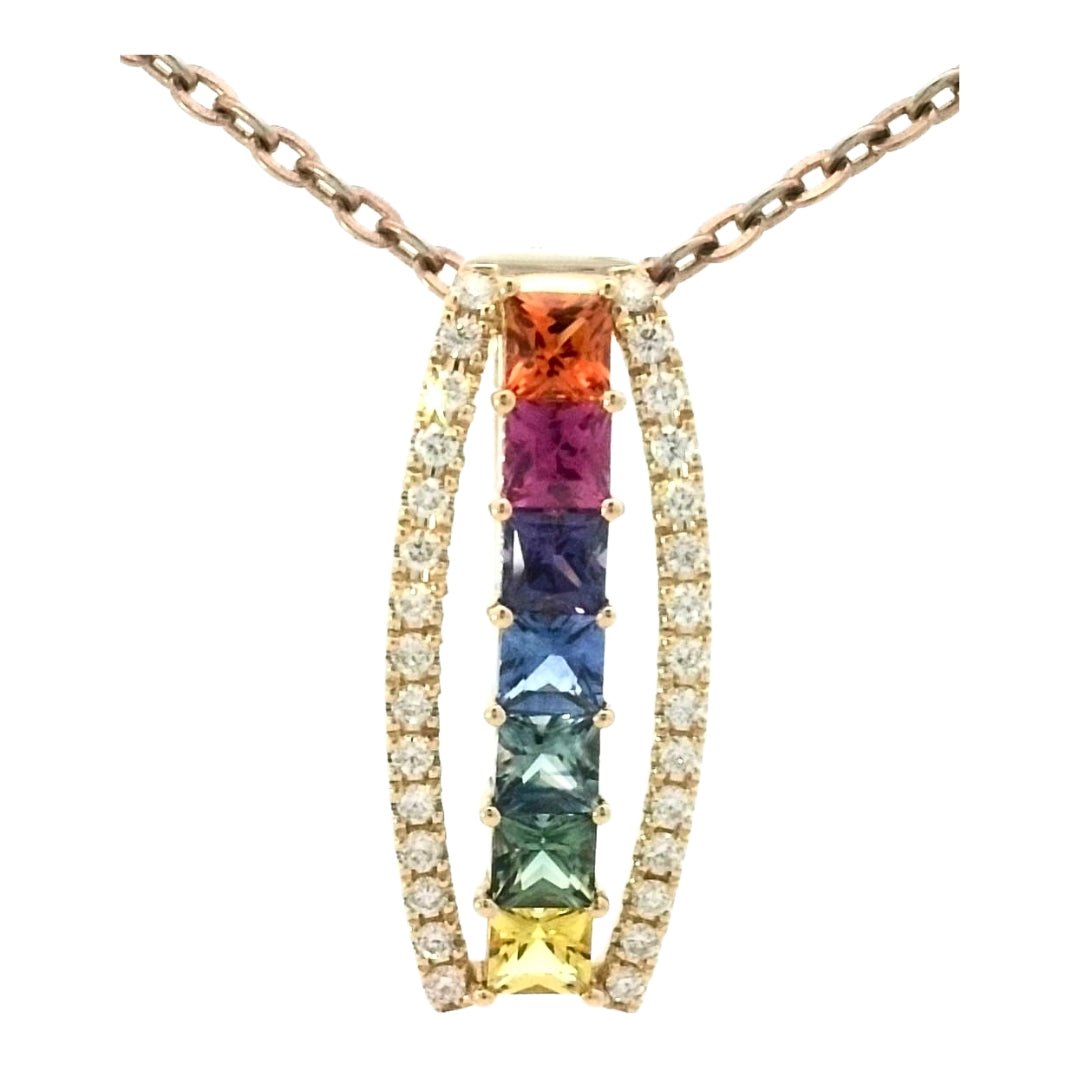 Multi - Color Sapphire Pendant (Multi - Color Sapphire 0.81 cts. White Diamond 0.14 cts.) Not Net