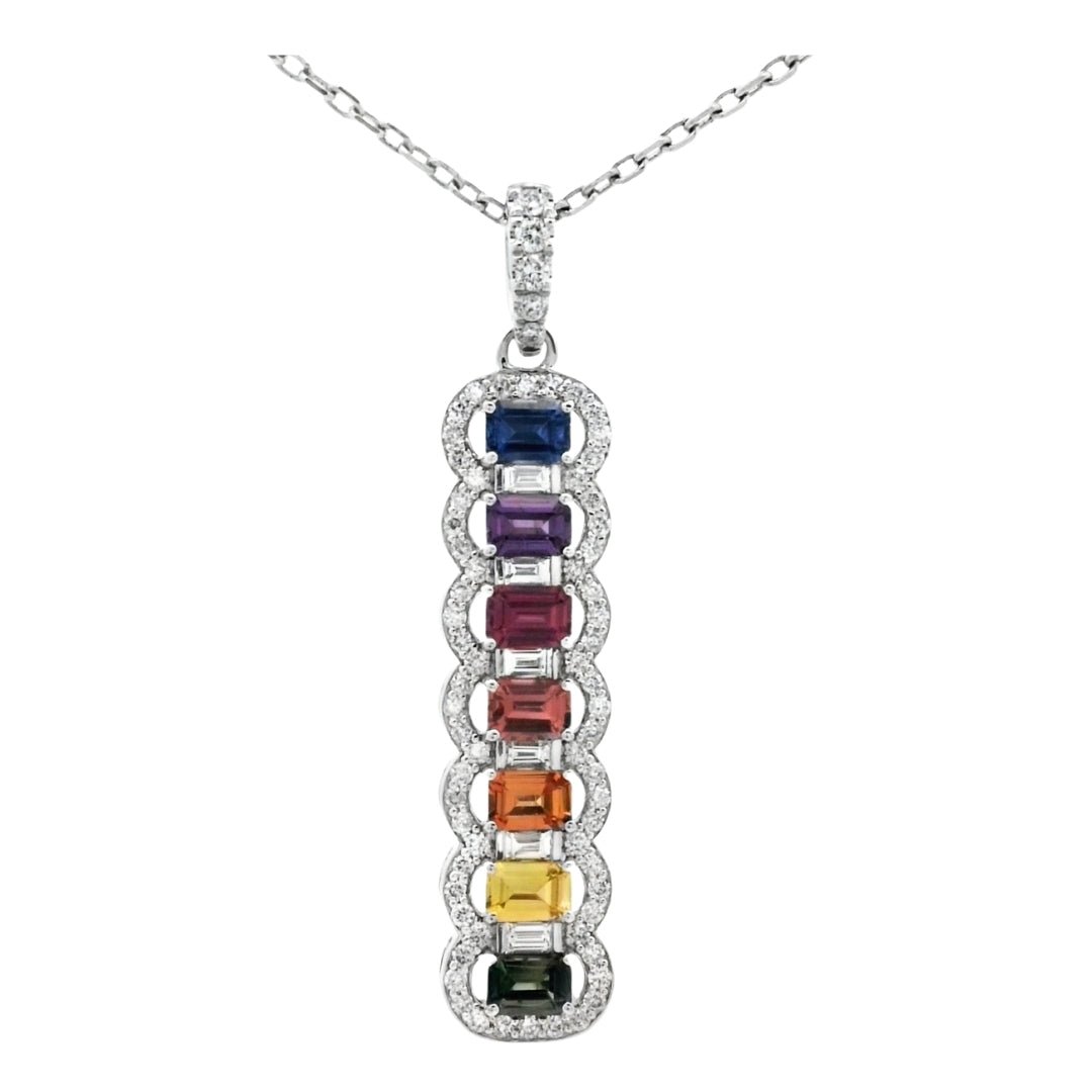 Multi - Color Sapphire Pendant (Multi - Color Sapphire 1.15 cts. White Diamond 0.13 cts. White Diamond 0.3 cts.) Not Net