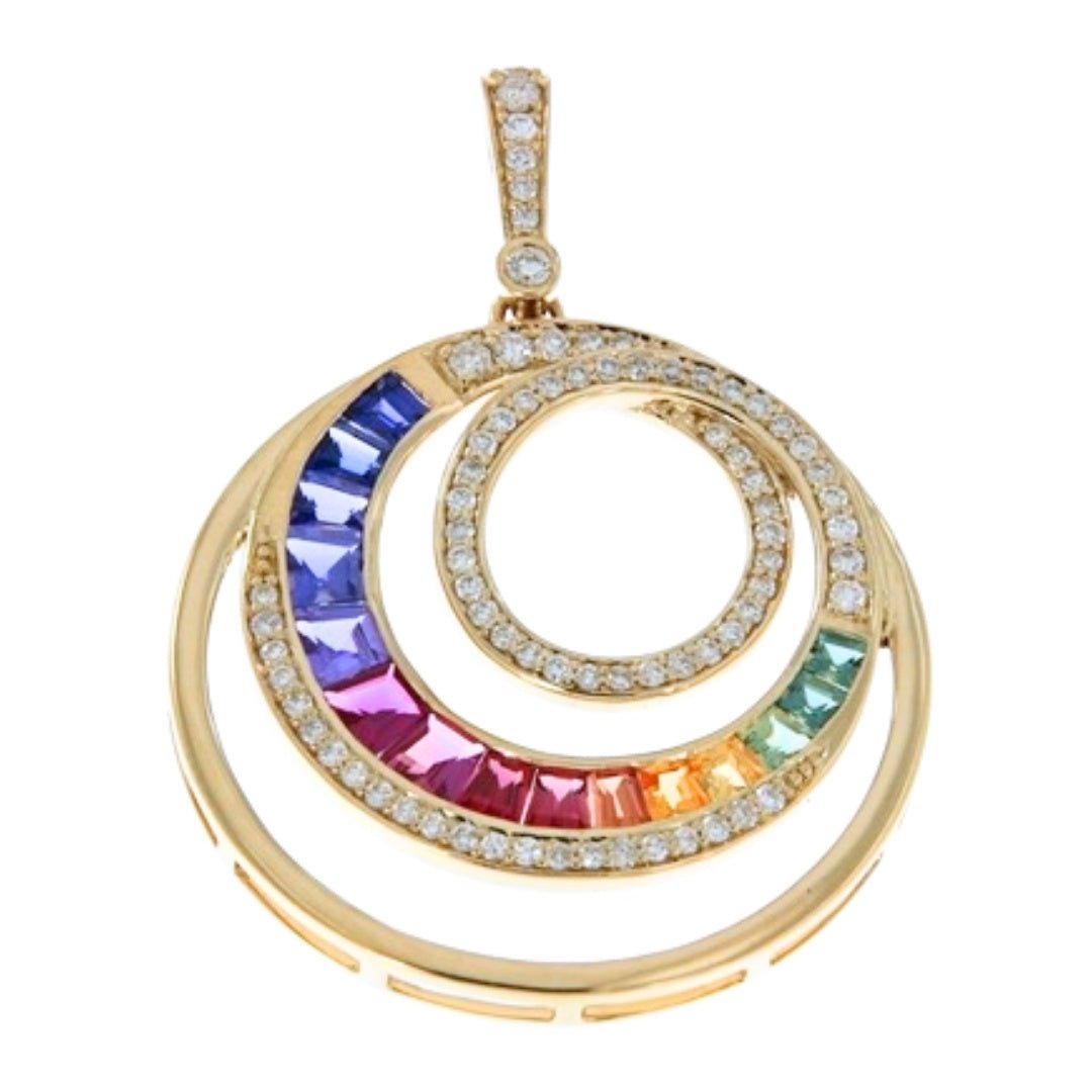 Multi - Color Sapphire Pendant (Multi - Color Sapphire 1.3 cts. White Diamond 0.35 cts.) Not Net