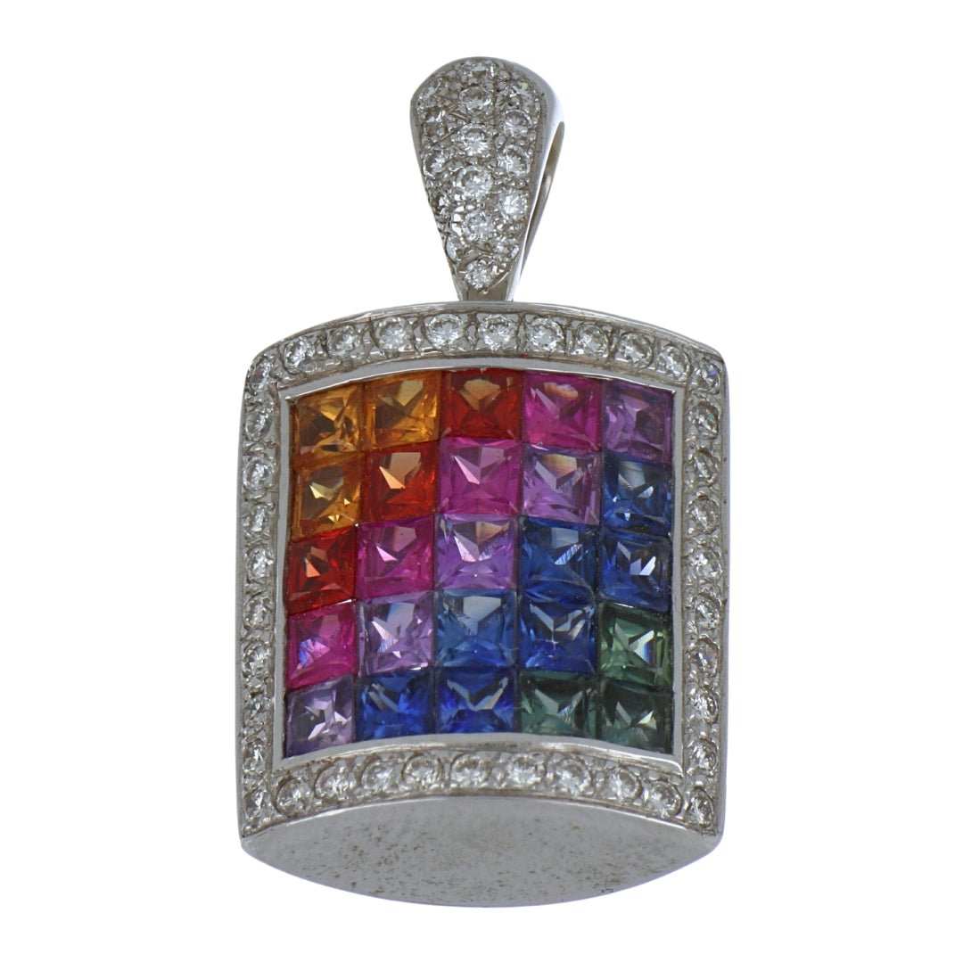 Multi - Color Sapphire Pendant (Multi - Color Sapphire 2 cts. Round White Diamond 0.32 cts.) Not Net