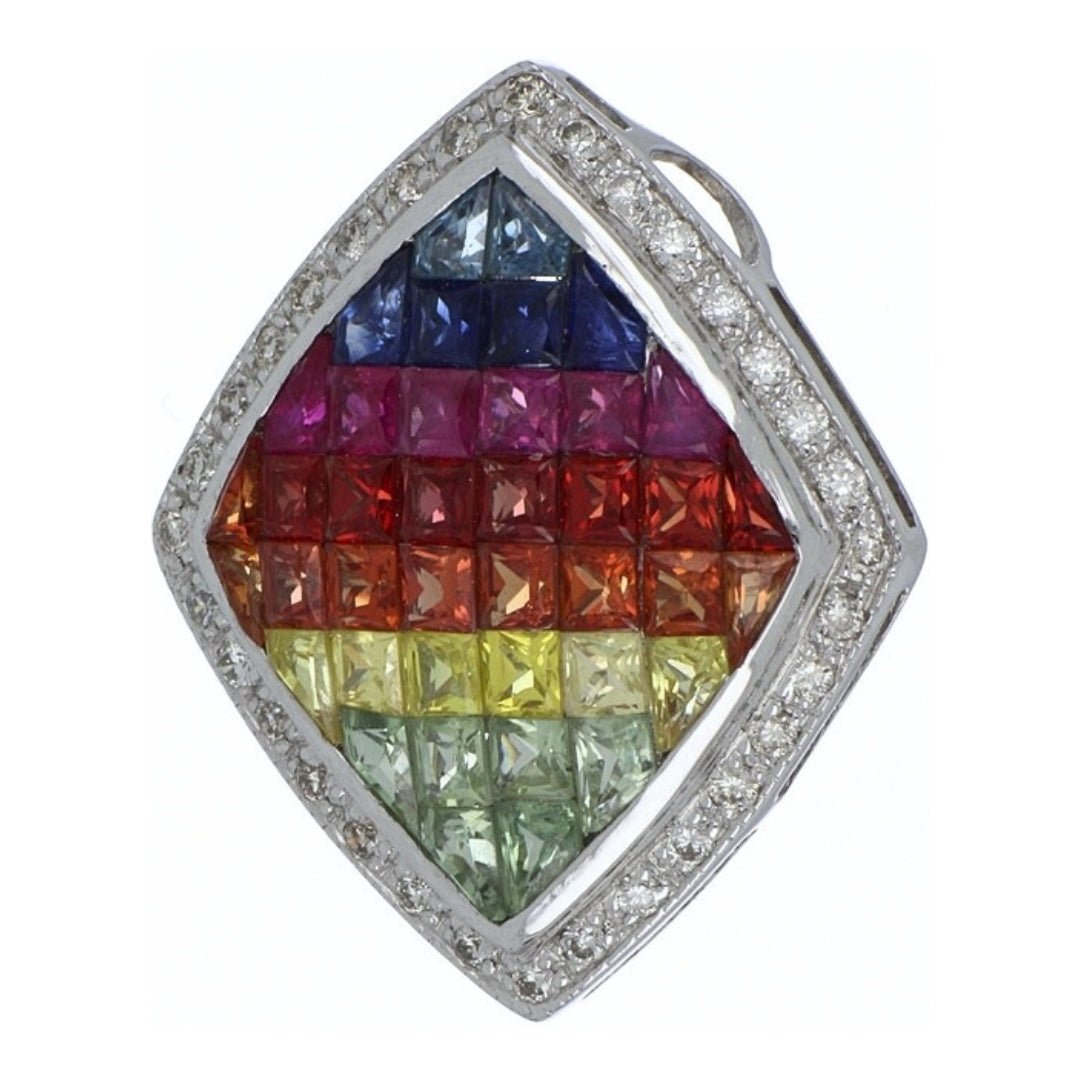 Multi - Color Sapphire Pendant (Multi - Color Sapphire 3.5 cts. Round White Diamond 0.2 cts.) Not Net