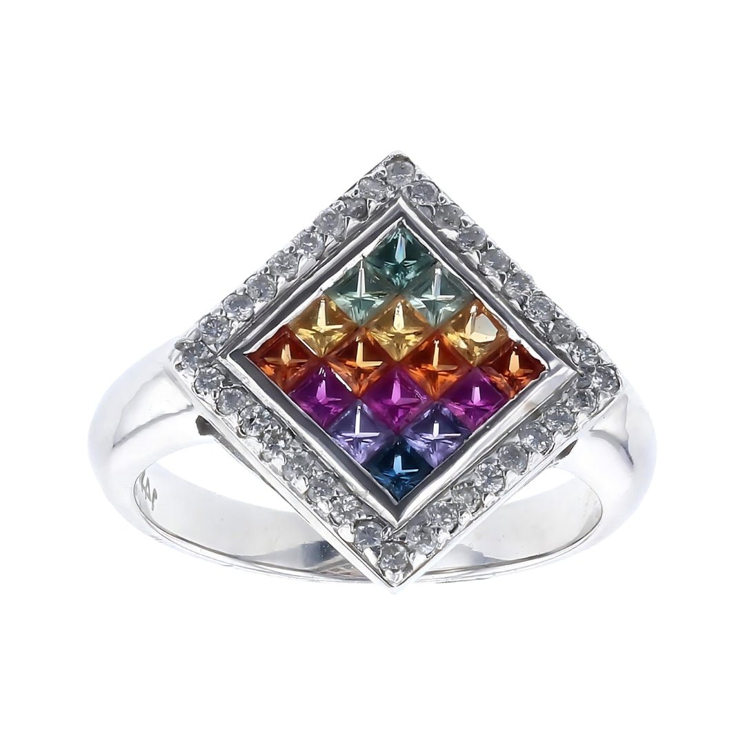 Multi - Color Sapphire Ring (Multi - Color Sapphire 0.83 cts. White Diamond 0.25 cts.) Not Net