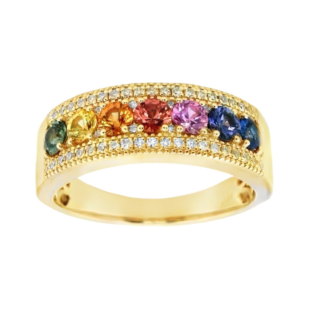 Multi - Color Sapphire Ring (Multi - Color Sapphire 0.87 cts. White Diamond 0.22 cts.) Not Net