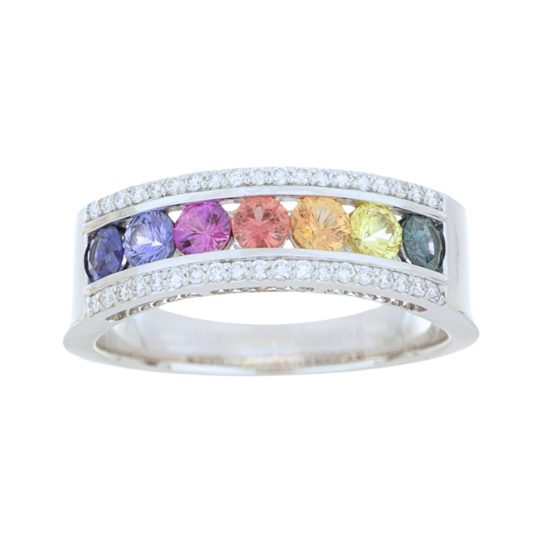Multi - Color Sapphire Ring (Multi - Color Sapphire 0.9 cts. White Diamond 0.19 cts.) Not Net