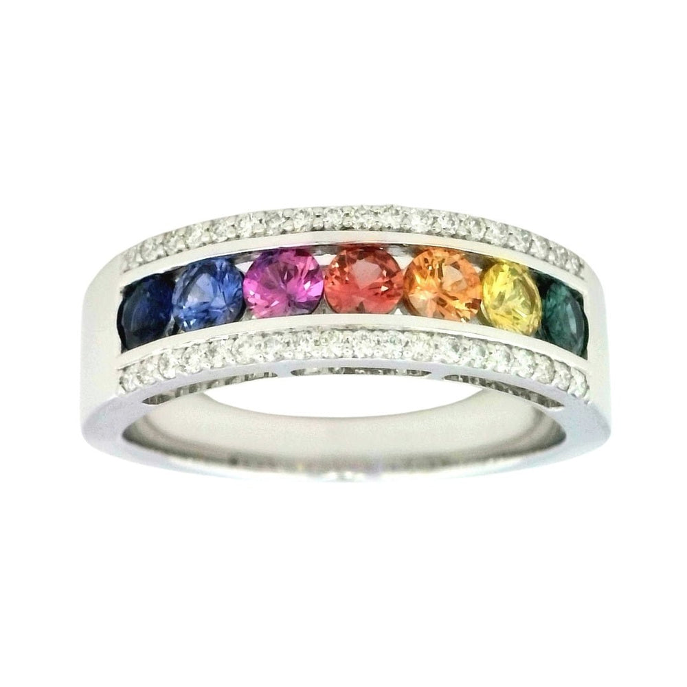 Multi - Color Sapphire Ring (Multi - Color Sapphire 0.9 cts. White Diamond 0.19 cts.) Not Net
