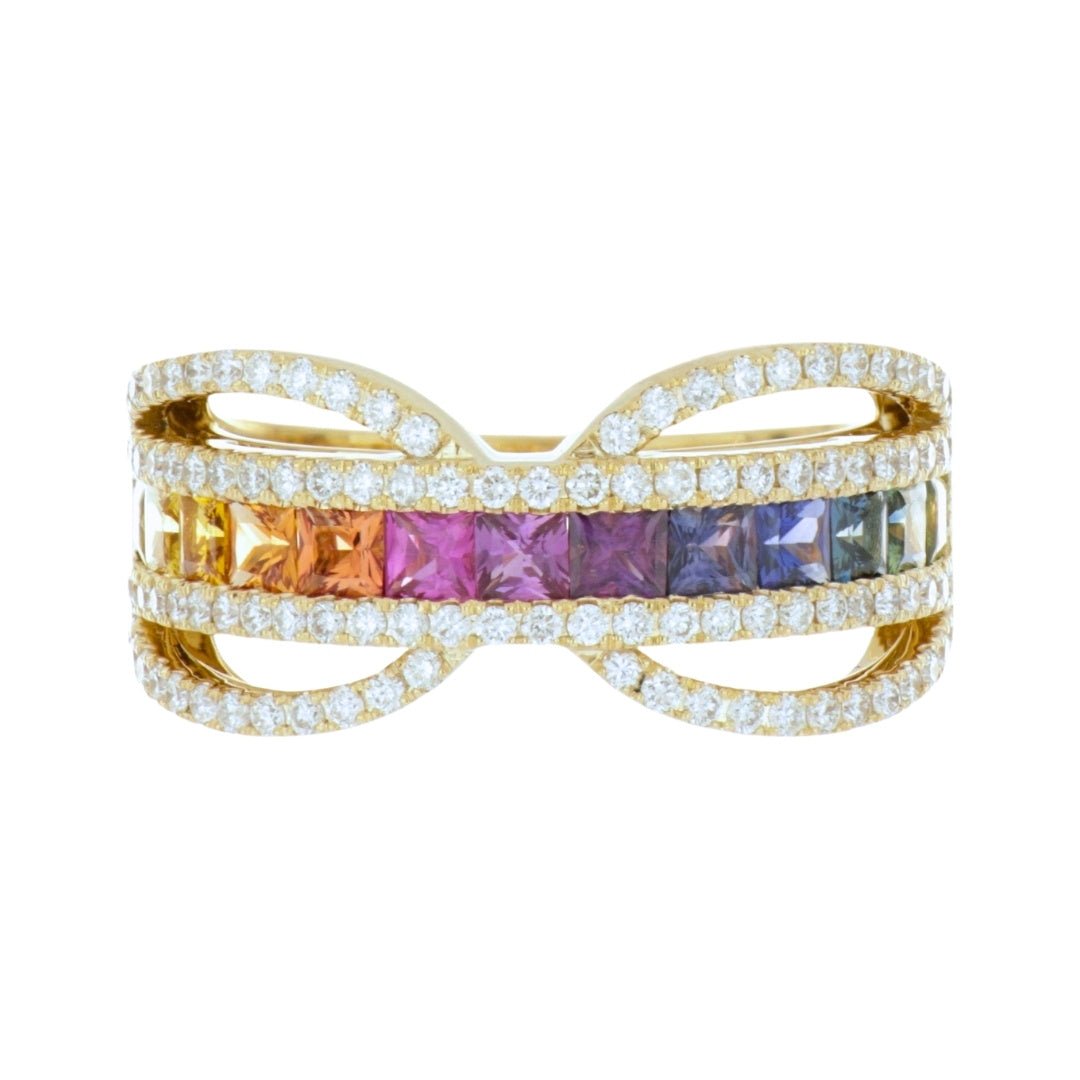 Multi - Color Sapphire Ring (Multi - Color Sapphire 1.4 cts. White Diamond 0.59 cts.) Not Net