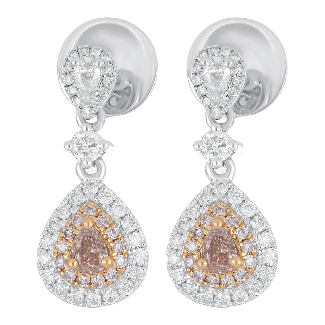Pink Diamond Earrings (Pink Diamond 0.22 cts. Pink Diamond 0.13 cts. White Diamond 0.58 cts.) Not Net