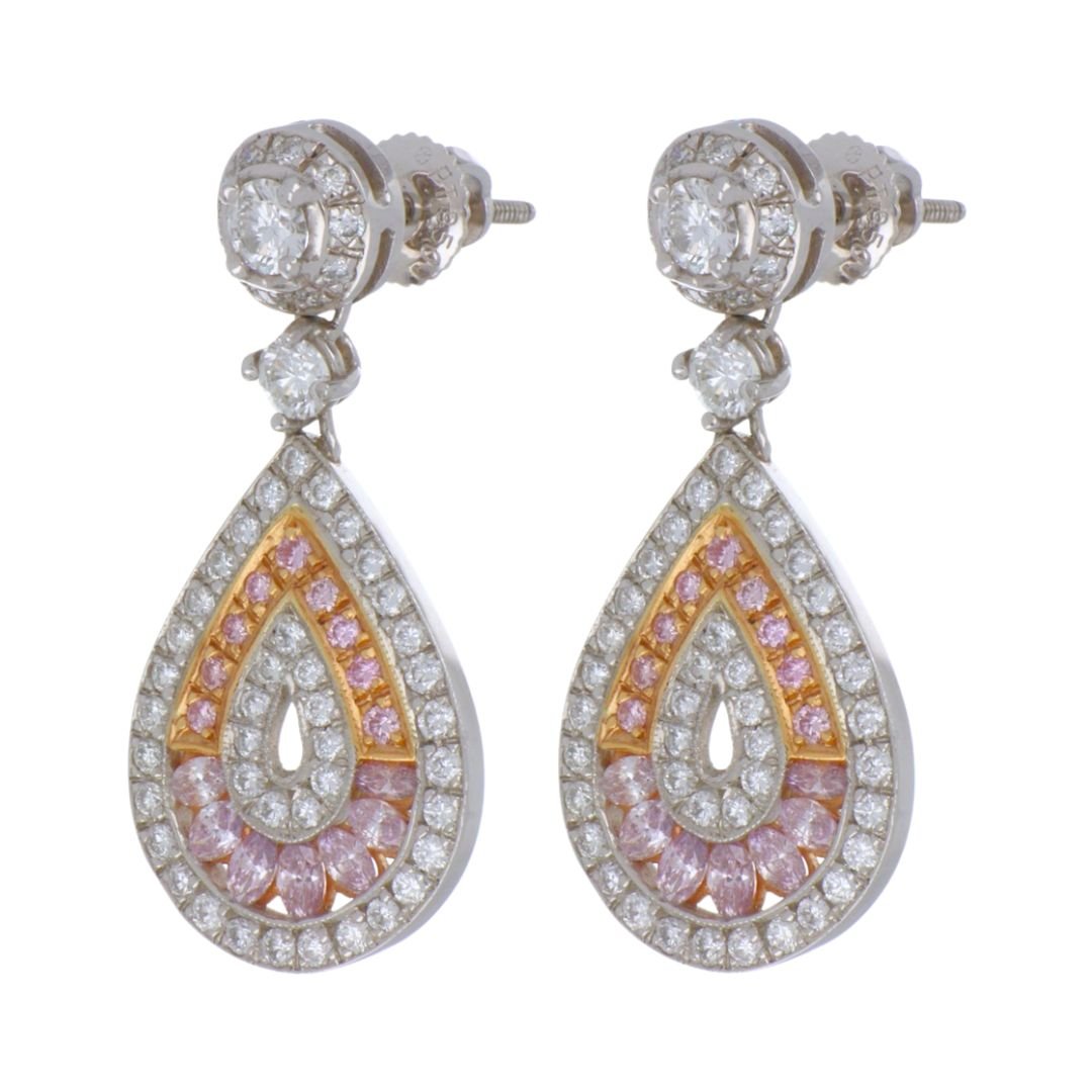 Pink Diamond Earrings (Pink Diamond 0.68 cts. Pink Diamond 0.19 cts. White Diamond 1.73 cts.) Not Net