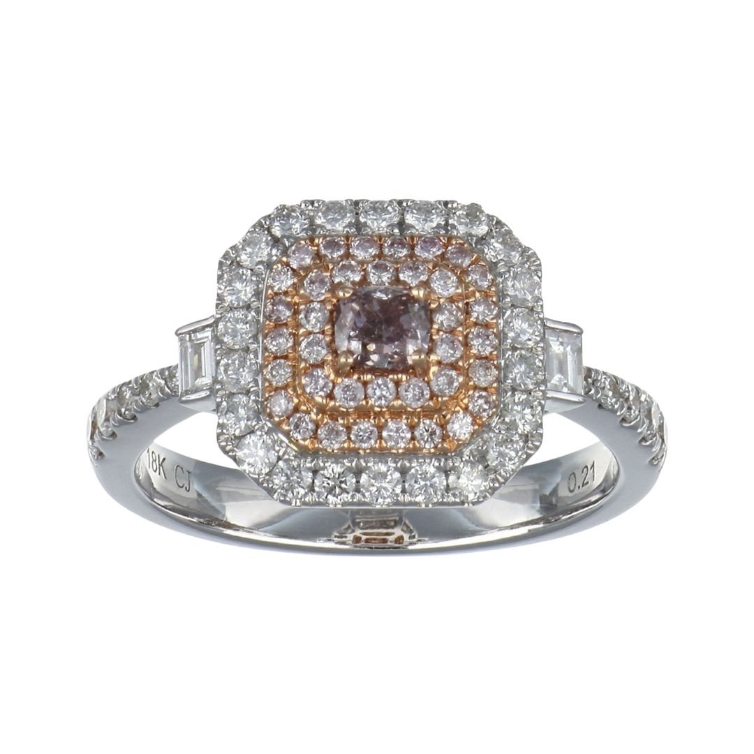 Pink Diamond Ring (Pink Diamond 0.21 cts. Pink Diamond 0.18 cts. White Diamond 0.55 cts.) Not Net