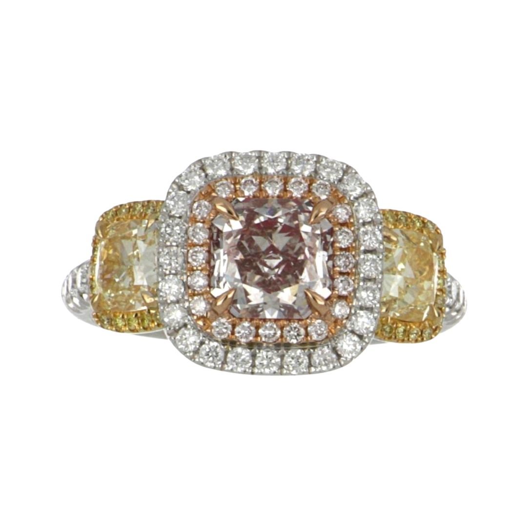Pink Diamond Ring (Pink Diamond 1.07 cts. FPB SI1 Yellow Diamond 1.07 cts. White Diamond 0.32 cts.) Not Net