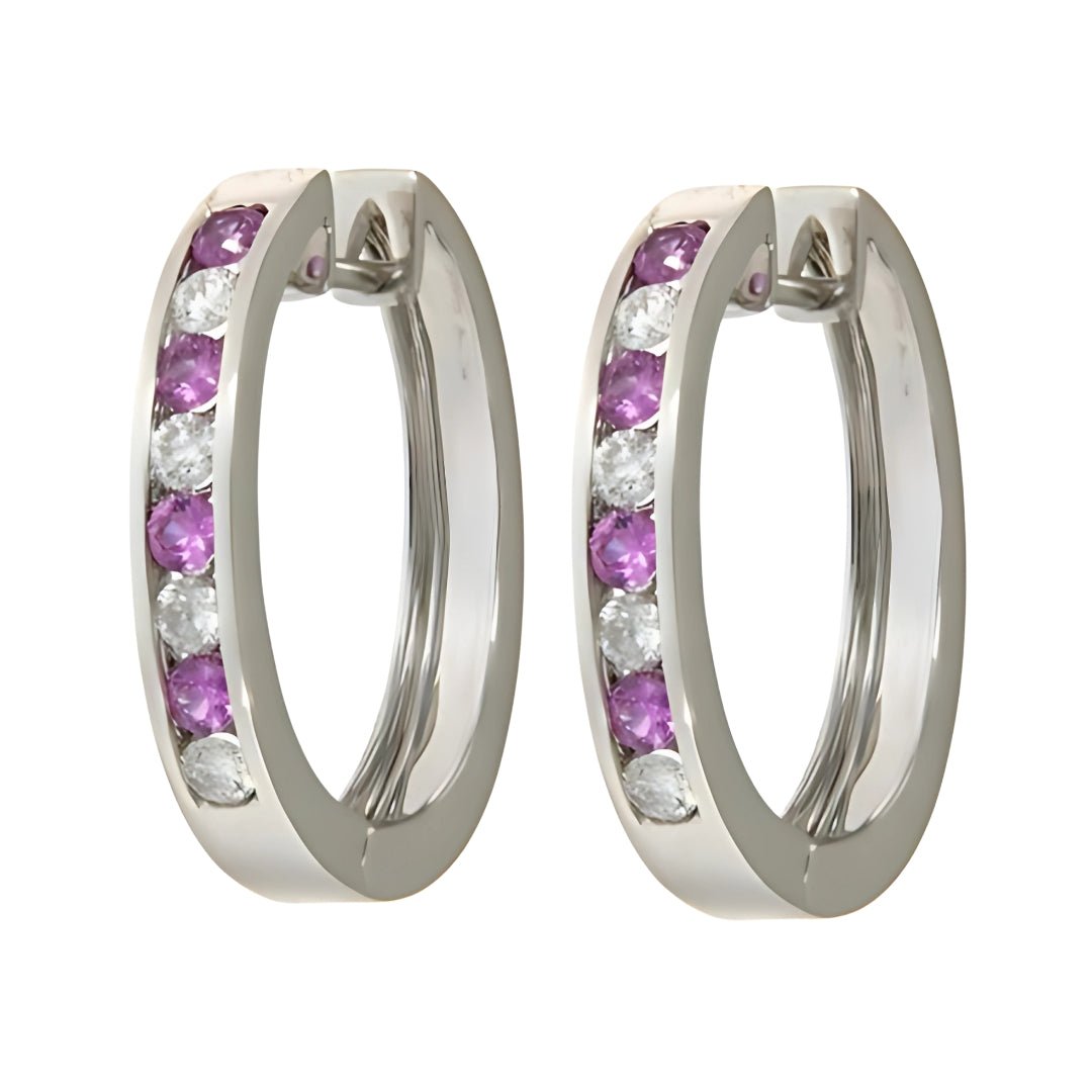 Pink Sapphire Earrings (Pink Sapphire 0.67 cts. White Diamond 0.5 cts.) Not Net