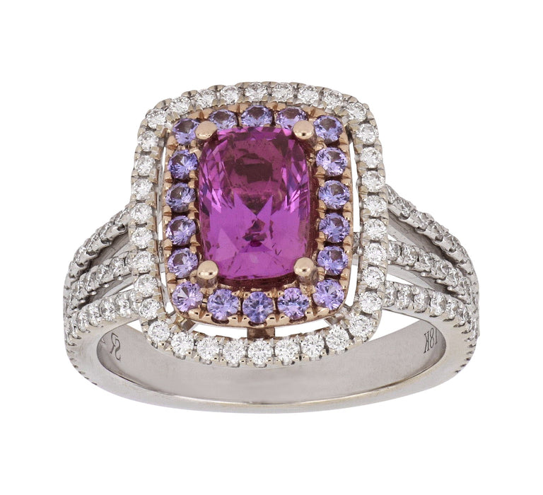 Pink Sapphire Ladies Ring (Pink Sapphire 1.59 cts. Round Purple Sapphire 0.31 cts. White Diamond 0.56 cts.) Not Net