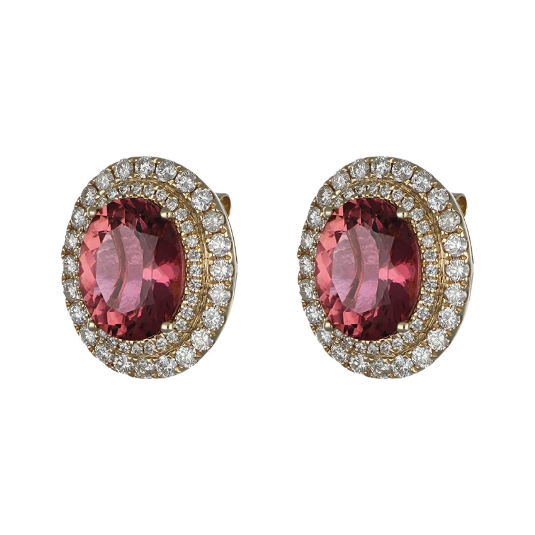 Pink Tourmaline Earrings (Pink Tourmaline 6.58 cts. Round White Diamond 1.31 cts. Not Net