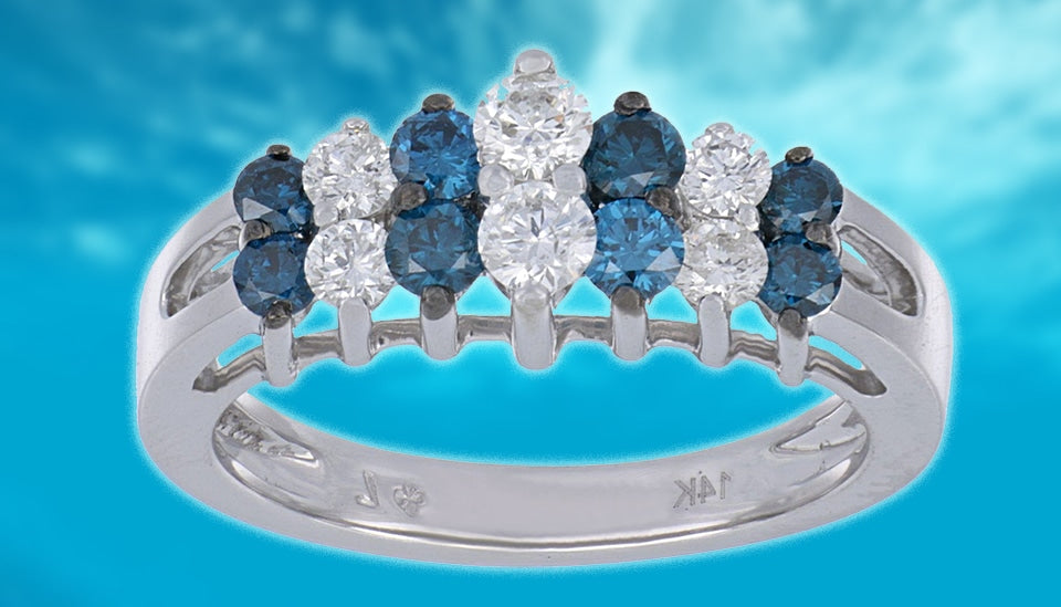 Pure Elegance ring with 1 carat of blue and white diamonds