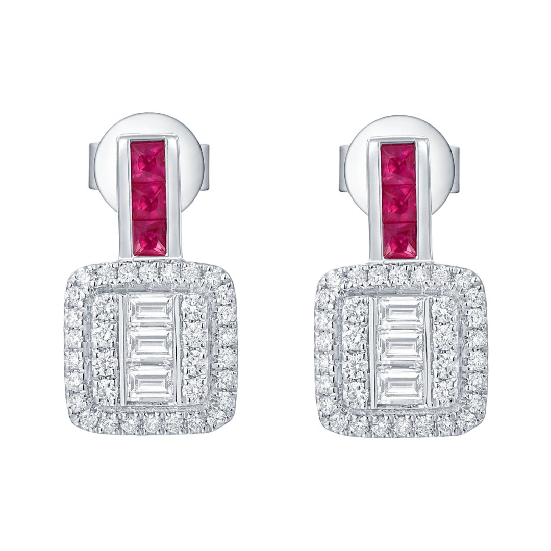 Ruby Earrings Earrings (Ruby 0.27 cts. White Diamond 0.32 cts. White Diamond 0.28 cts.) Not Net