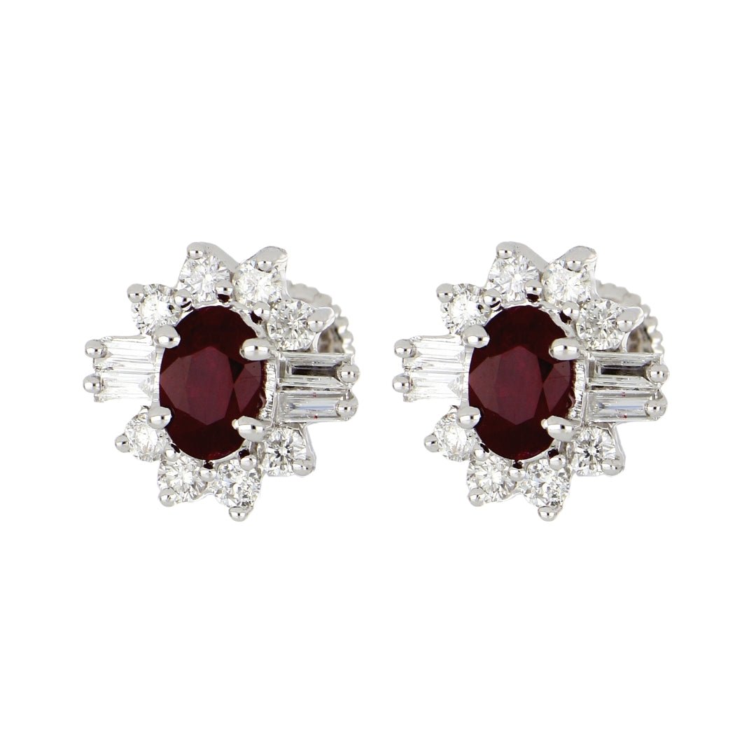 Ruby Earrings (Ruby 1.31 cts. White Diamond 0.42 cts. White Diamond 0.2 cts.) Not Net