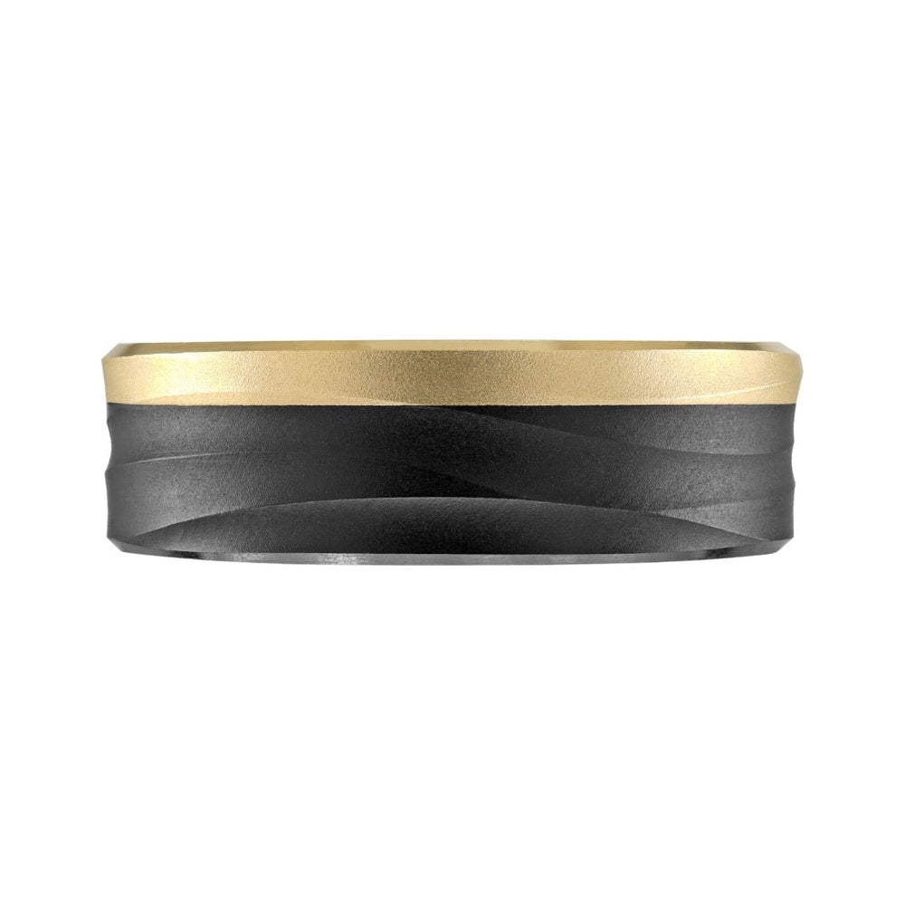 Buy Tantalum and Carbon Fiber Wedding Band with Yellow Gold Accents – 7mm at Kay's Fine Jewelry