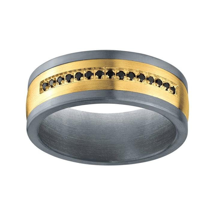 Buy Tantalum and Yellow Gold Wedding Band with Black Diamonds – 8mm at Kay&