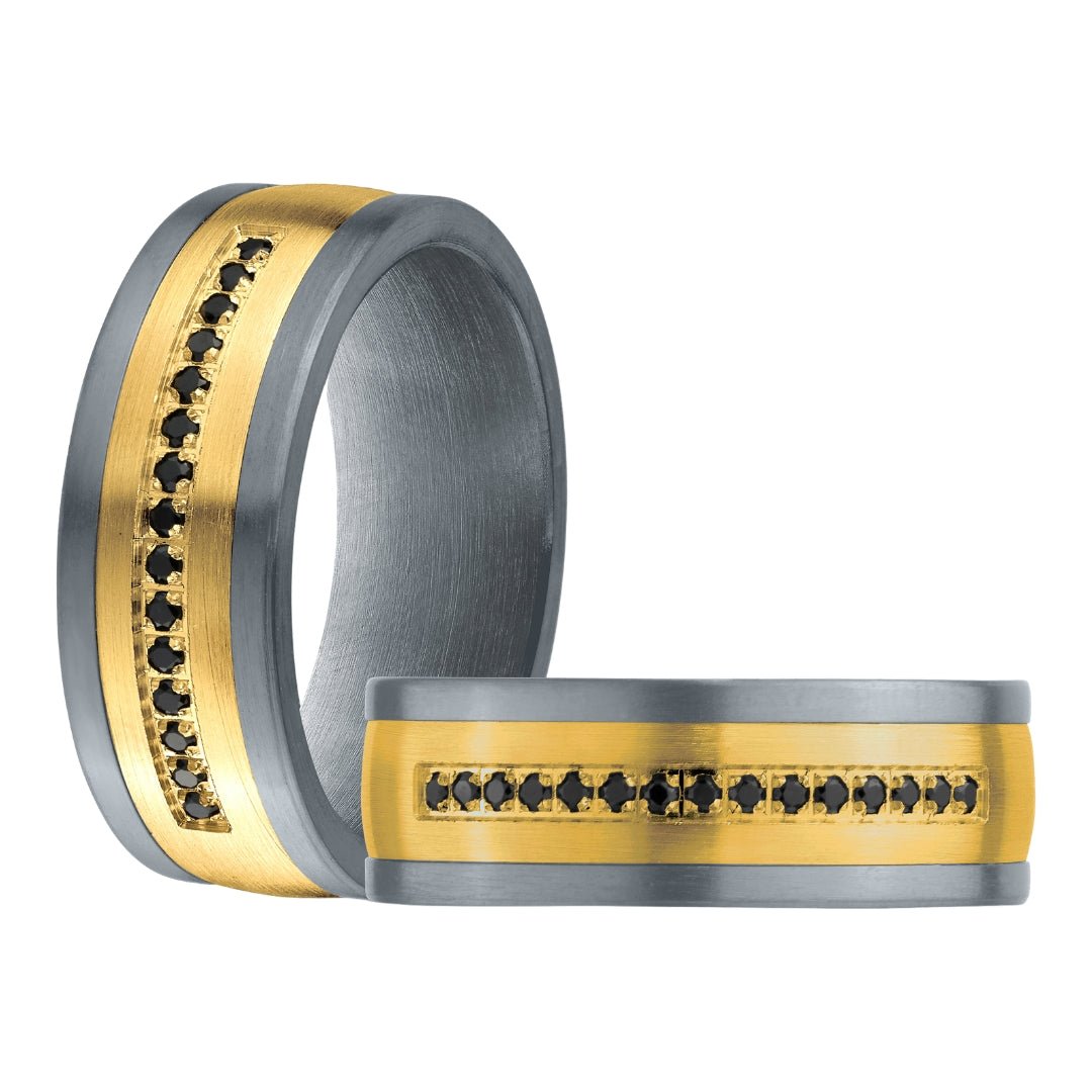 Buy Tantalum and Yellow Gold Wedding Band with Black Diamonds – 8mm at Kay&
