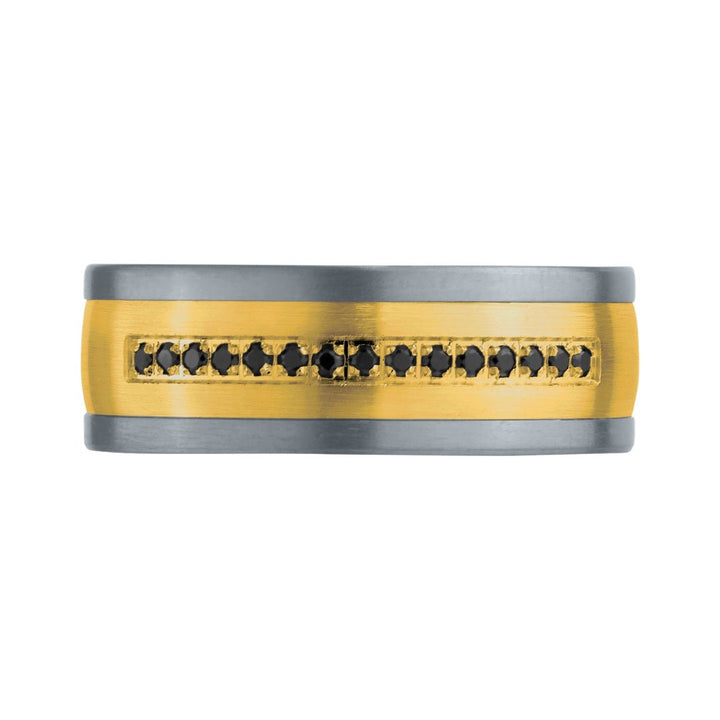 Buy Tantalum and Yellow Gold Wedding Band with Black Diamonds – 8mm at Kay&