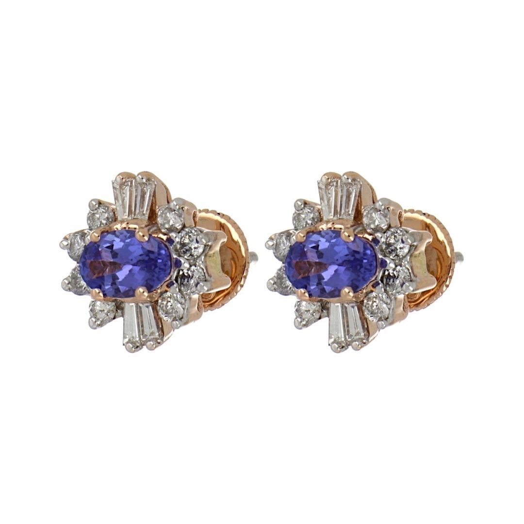 Tanzanite Earrings (Tanzanite 1.00 cts. White Diamond 0.7 cts.) Not Net