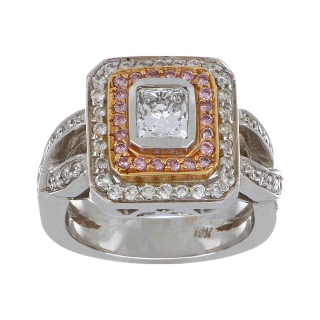 White Diamond Ring (White Diamond 0.73 cts. Pink Diamond 0.2 cts. White Diamond 0.65 cts.) Not Net