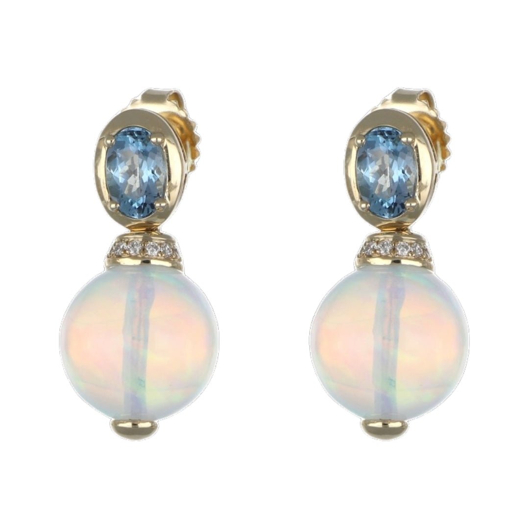 White Opal Earrings (White Opal 11.53 cts. Aquamarine 0.88 cts. White Diamond 0.12 cts.) Not Net