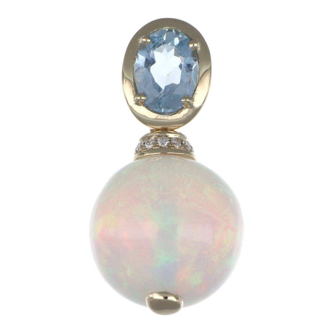 White Opal Pendant (White Opal 10.11 cts. Oval Aquamarine 0.73 cts. White Diamond 0.06 cts.) Not Net