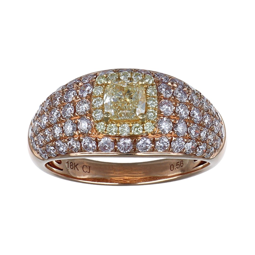 Yellow Diamond Ring (Yellow Diamond 0.56 cts. Yellow Diamond 0.12 cts. Pink Diamond 1.17 cts.) Not Net