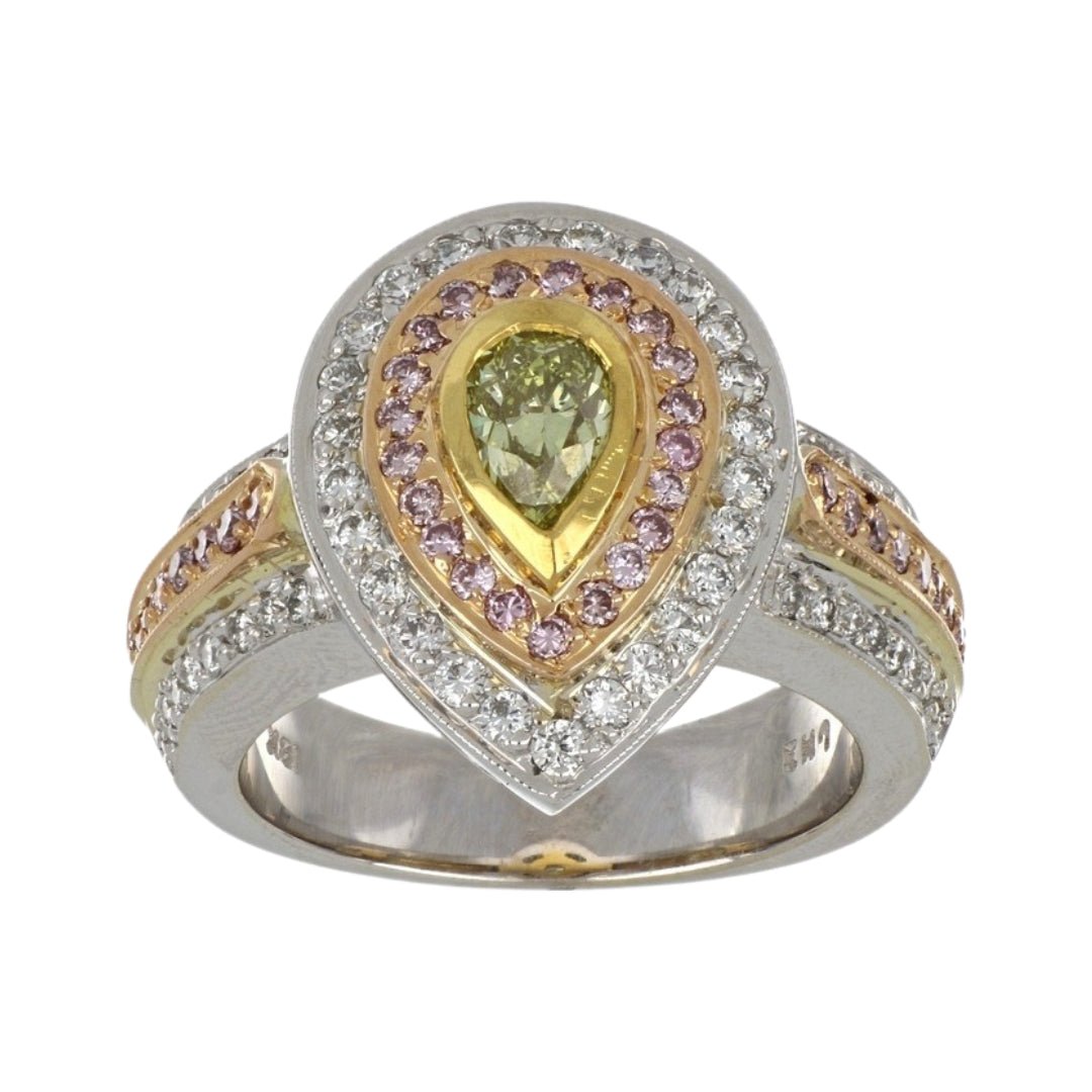 Yellow Diamond Ring (Yellow Diamond 0.6 cts. Round Pink Diamond 0.37 cts. Round White Diamond 0.57 cts.) Not Net