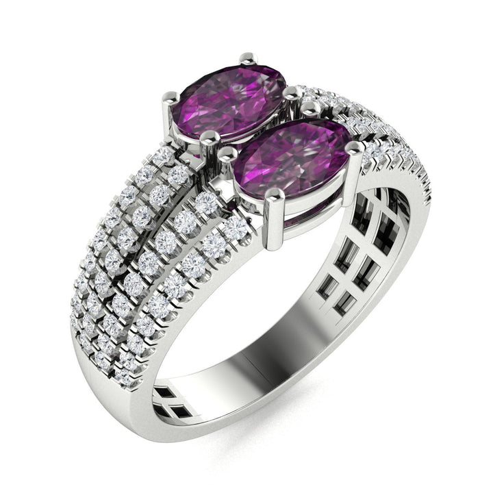 14KT Gold 2-Stone Oval Brilliant Natural Alexandrite and Diamond Ladies Ring