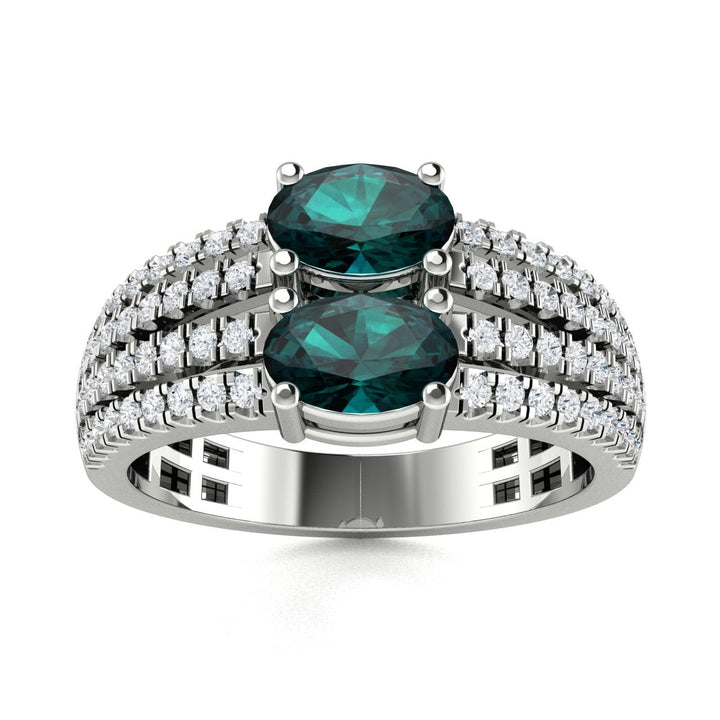 14KT Gold 2-Stone Oval Brilliant Natural Alexandrite and Diamond Ladies Ring