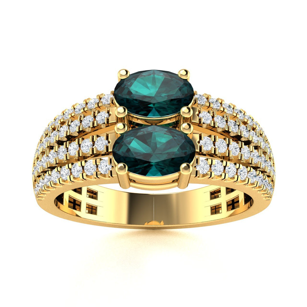 14KT Gold 2-Stone Oval Brilliant Natural Alexandrite and Diamond Ladies Ring