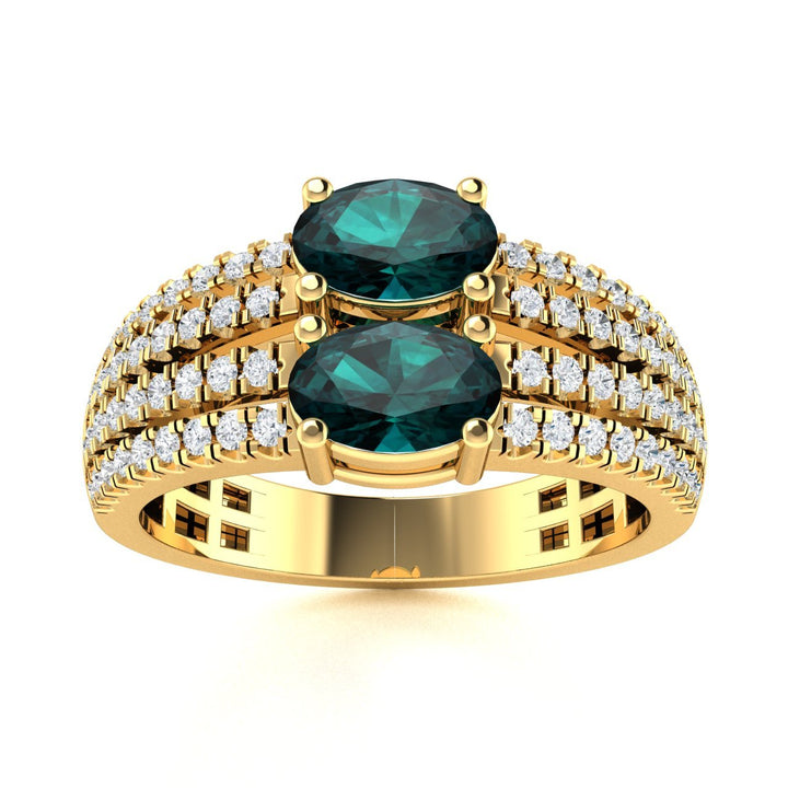 14KT Gold 2-Stone Oval Brilliant Natural Alexandrite and Diamond Ladies Ring