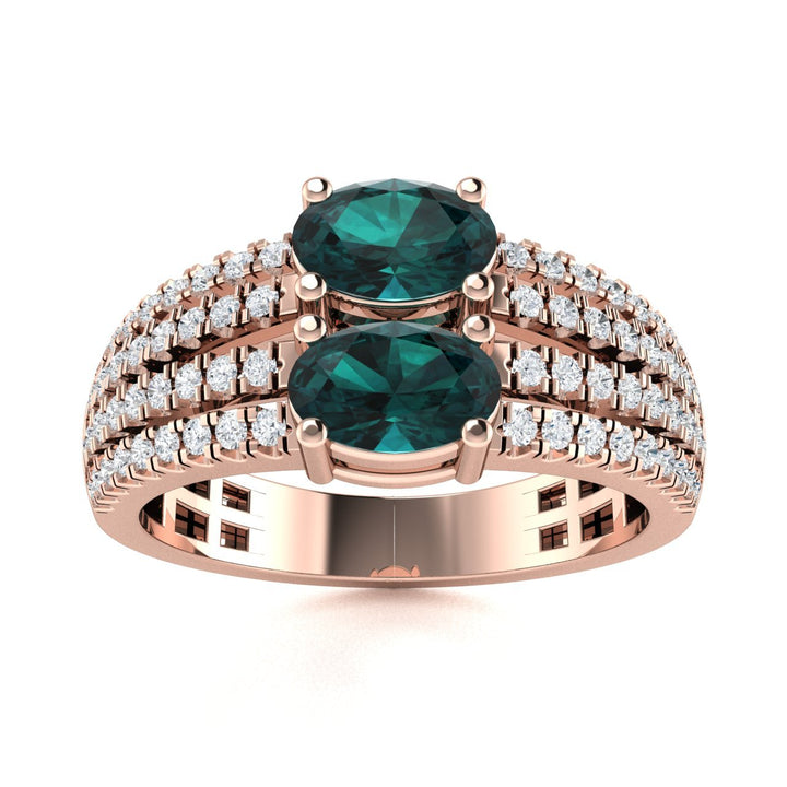 14KT Gold 2-Stone Oval Brilliant Natural Alexandrite and Diamond Ladies Ring