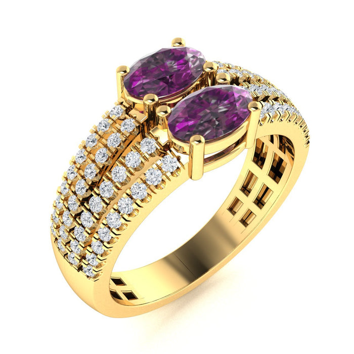 14KT Gold 2-Stone Oval Brilliant Natural Alexandrite and Diamond Ladies Ring