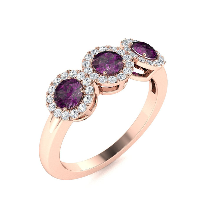 14kt Gold 3-stone Natural Alexandrite and Diamond Ladies Ring (Alexadnrite 0.50 cts. Diamonds 0.20 cts.)