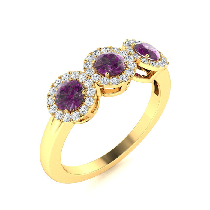 14kt Gold 3-stone Natural Alexandrite and Diamond Ladies Ring (Alexadnrite 0.50 cts. Diamonds 0.20 cts.)